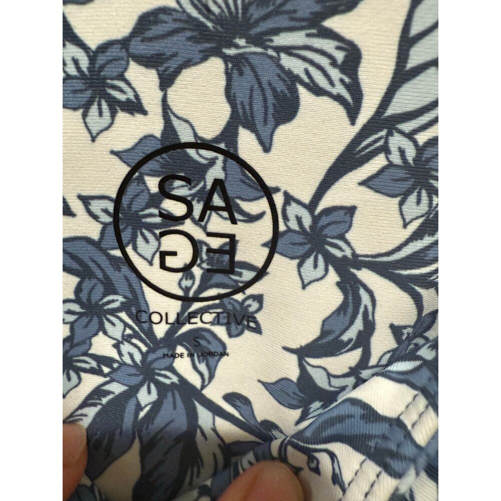 SAGE Collective Floral Sports Bra Blue White Racerback Size S - Picture 4 of 4